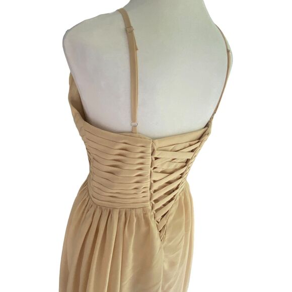 Halter Bridesmaid Backless Long Dress Evening Dress Formal Champagne Tan Size 4 - Picture 10 of 11